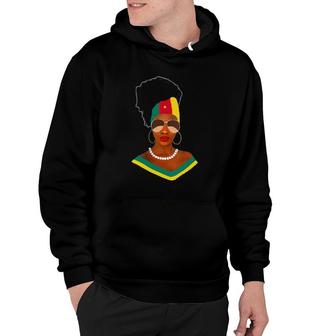 Womens Cameroon Girl With Flag Patriotic Cameroonian Melanin Woman V-Neck Hoodie | Mazezy