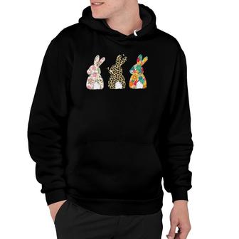 Womens Cute Easter Bunnies Leopard Bunny And Flower Bunnies Hoodie | Mazezy