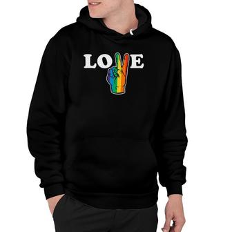 Womens Love Peace Sign Rainbow Lgbt Lesbian Gay Pride V-Sign Hoodie | Mazezy