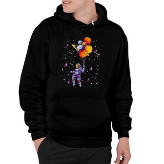 Womens Outer Space Lovers Gift Spaceman Flying Holding Planets Trip Hoodie | Mazezy