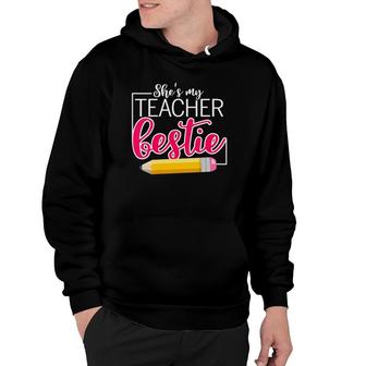 Womens She Is My Teacher Bestie Couple Matching Outfit Apparel V-Neck Hoodie | Mazezy