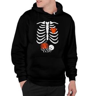 Womens Skeleton Heart Rib Cage Xray Pumpkin Halloween Hoodie | Mazezy