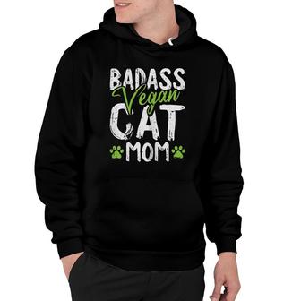 Womens Vegan Cat Mom Mother's-Day Badass Mama Paw Print Kitten Lover Hoodie | Mazezy