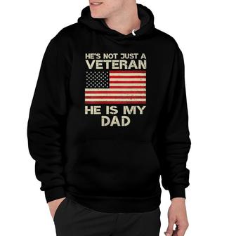 Womens Veteran He Is My Dad American Flag Veterans Day Gift V-Neck Hoodie | Mazezy