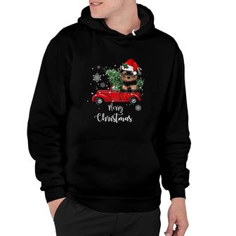 Yorkies Ride Red Truck Christmas Pajama Hoodie | Mazezy