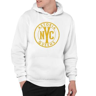 Astoria Queens Nyc Vintage Sign Distressed Amber Print Hoodie | Mazezy