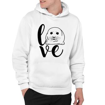 Baby Harp Seal Letter Print Love Hoodie | Mazezy