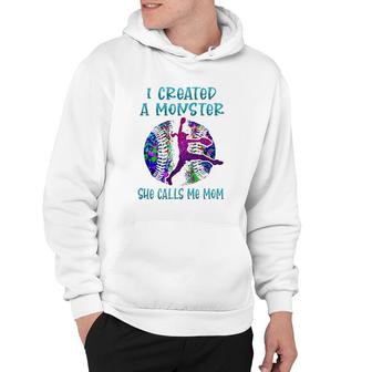 Baseball Softball Pitcher Mother's Day I Created A Monster She Calls Me Mom Player Silhouette Colorful Paint Splash Ball Hoodie | Mazezy