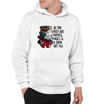 Book Reader Puppies Pages And Hot Tea Reading Library Hoodie | Mazezy