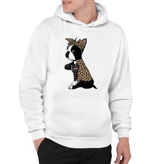 Boston Terrier Lover I Love Mom Tattoo Leopard Mothers Day Hoodie | Mazezy