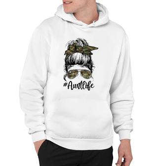 Camouflage Aunt Life Messy Bun Girl Veterans Day Mother's Day Hoodie | Mazezy
