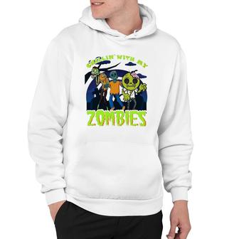Chillin With My Zombies Design Funny Halloween Kids Zombies Hoodie | Mazezy