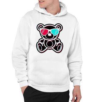 Cool Teddy Bear Glitch Effect With 3D Glasses Hoodie | Mazezy