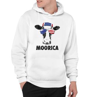 Cow 4Th Of July Moorica Merica Men Women Usa Flag Farm Hoodie | Mazezy