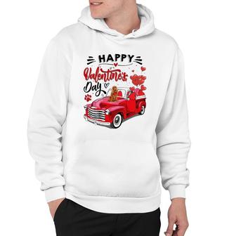 Cute English Cocker Spaniel Red Truck Happy Valentine's Day Hoodie | Mazezy
