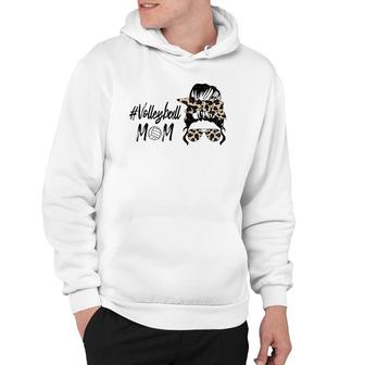 Cute Mother's Day Volleyball Mom Leopard Print Messy Bun Hoodie | Mazezy