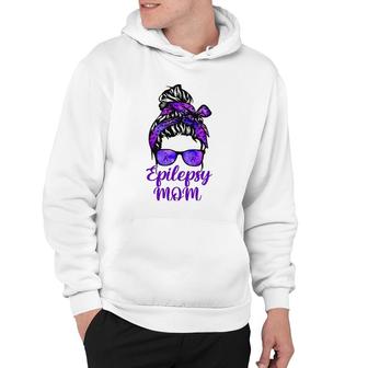 Epilepsy Mom Messy Bun Hair Glasses Bandana Purple Ribbon Hoodie | Mazezy