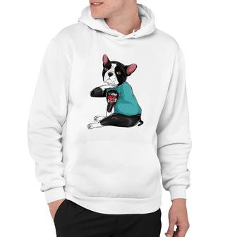 Father's Day Gift Dog Dad Boston Terrier I Love Dad Tattoo Hoodie | Mazezy