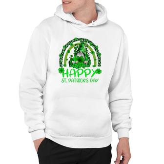 Gnome Holding Lucky Shamrock Rainbow Leopard St Patrick's Day Hoodie | Mazezy