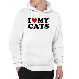 I Love My Cats Funny Red Heart Cats I Heart My Cats Hoodie | Mazezy
