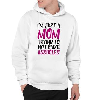 I'm Just A Mom Trying To Not Raise Assholes Motherhood Love Hoodie | Mazezy