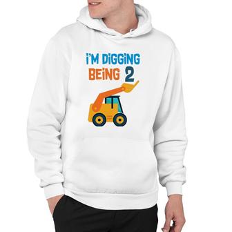 Kids 2 Years Old Birthday Digging Being Two Hoodie | Mazezy