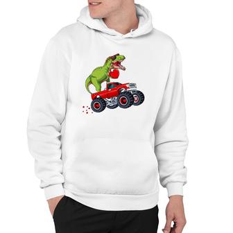 Kids Valentine's Day T Rex Riding Monster Truck Funny Toddler Hoodie | Mazezy DE