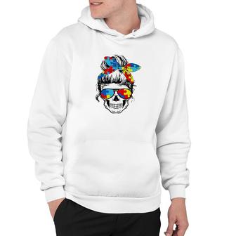 Mom Life Skull Tired Exhausted Autism Awareness Mama Womens Hoodie | Mazezy CA