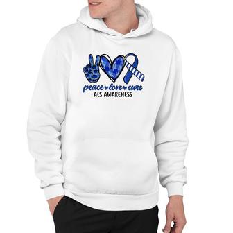 Peace Love Cure Blue & White Ribbon Als Awareness Month Hoodie | Mazezy AU