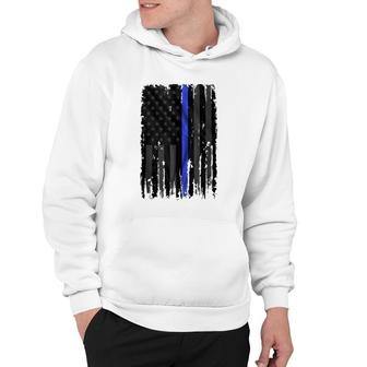 Police Blue Lives Matter Distressed Us Flag Thin Blue Line Hoodie | Mazezy