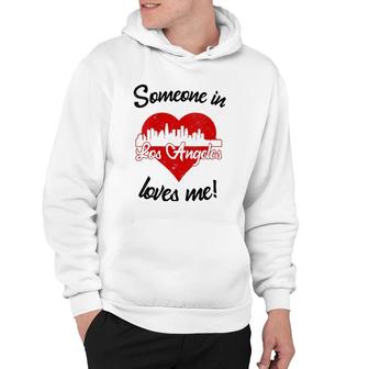 Someone In Los Angeles Loves Me Red Heart Skyline V-Neck Hoodie | Mazezy