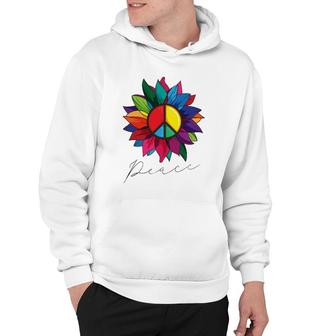 Sunflower Flower Rainbow Peace Sign World Retro Hippie 70'S Hoodie | Mazezy