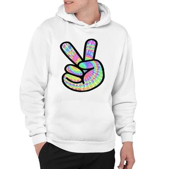 Tie-Dye Peace Sign Love Happy Colorful Tie-Dye Hippie Finger Hoodie | Mazezy