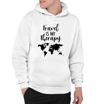 Travel Is My Therapy World Map Traveling Vacation Beach Gift Hoodie | Mazezy