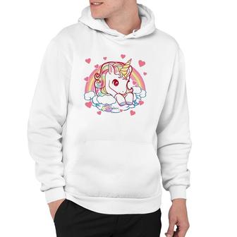 Valentine's Day Unicorn Hearts Rainbow Girls Toddlers Teacher Hoodie | Mazezy