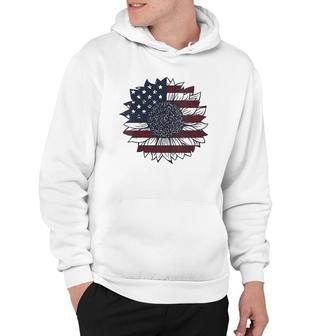 Vintage 4Th Of July Patriotic American Flag Sunflower V-Neck Hoodie | Mazezy CA