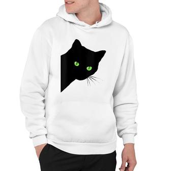 Womens Black Cat Peeking Funny Peaking Black Cat Hoodie | Mazezy