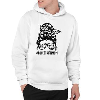 Womens Equestrian Mom Life Messy Bun Hair Horse Show Mom Horseback V-Neck Hoodie - Thegiftio