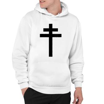 Womens French Resistance Cross Of Lorraine V-Neck Hoodie | Mazezy