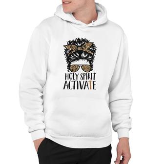Womens Holy Spirit Activate Black Mom Life Leopard Messy Bun Hoodie | Mazezy