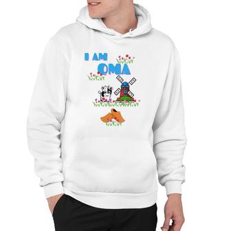 Womens I Am Oma Grandmother Cow Windmill Tulips Wooden Shoes V-Neck Hoodie | Mazezy