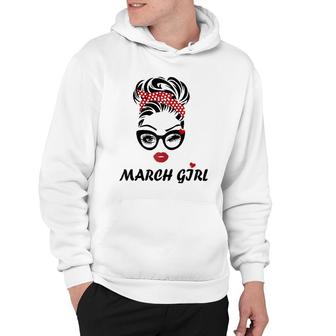 Womens March Girl Wink Eye Woman Face Was Born In March Raglan Baseball Tee Hoodie | Mazezy