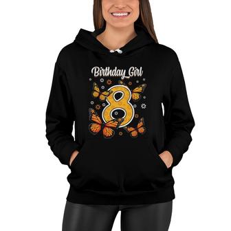 8 Years Old Monarch Butterfly Papillon 8Th Birthday Girl Women Hoodie | Mazezy