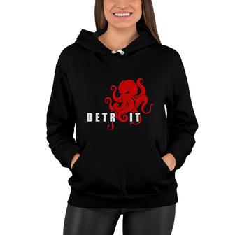 Detroit Michigan Octopus Kraken Downtown Motor City Women Hoodie - Seseable