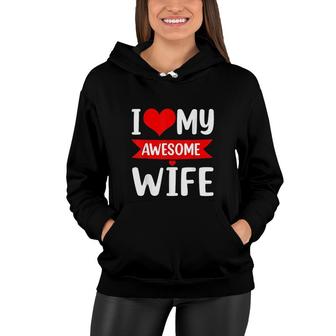 I Love My Wife Red Heart Valentines Day Matching Couple Women Hoodie - Thegiftio UK
