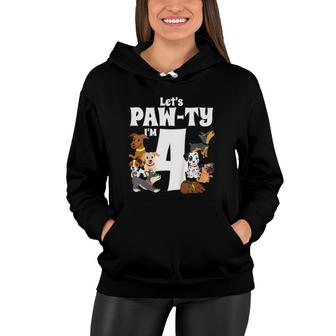 Kids 4 Year Old Puppy Dog Birthday Pawty Dogs 4Th Party Gift Idea Women Hoodie | Mazezy