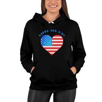 Kids Happy 4Th Y'all American Flag Heart Fourth Of July Women Hoodie | Mazezy