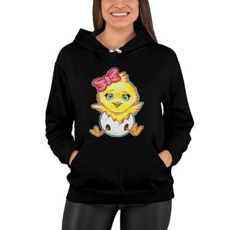 Kids Yellow Baby Chick With Pink Bow Girls Women Hoodie | Mazezy