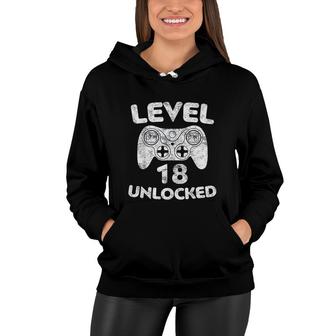 Level 18 Unlocked 18th Video Gamer Birthday Gift White Women Hoodie - Seseable