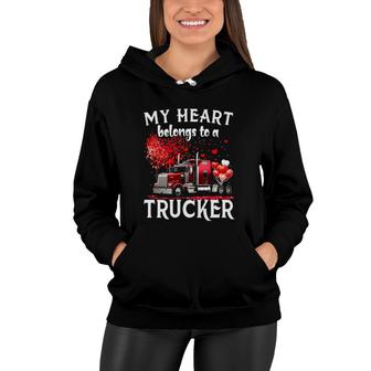 My Heart Belongs To A Trucker Girlfriend Valentine Gift Women Hoodie | Mazezy